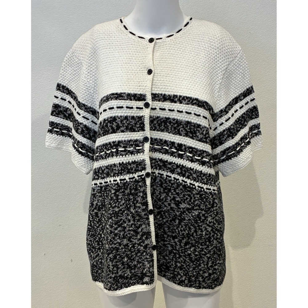 Vtg Christopher Banks Hand Embroidered Cardigan Size XL Striped Layer Preppy